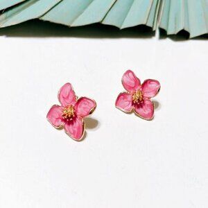 Pink flower stud earrings S6